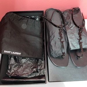 Saint Laurent black YSL Flat Sandals